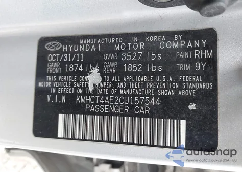 2012 Hyundai Accent Gls z USA, uszkodzony, nr VIN KMHCT4AE2CU157544